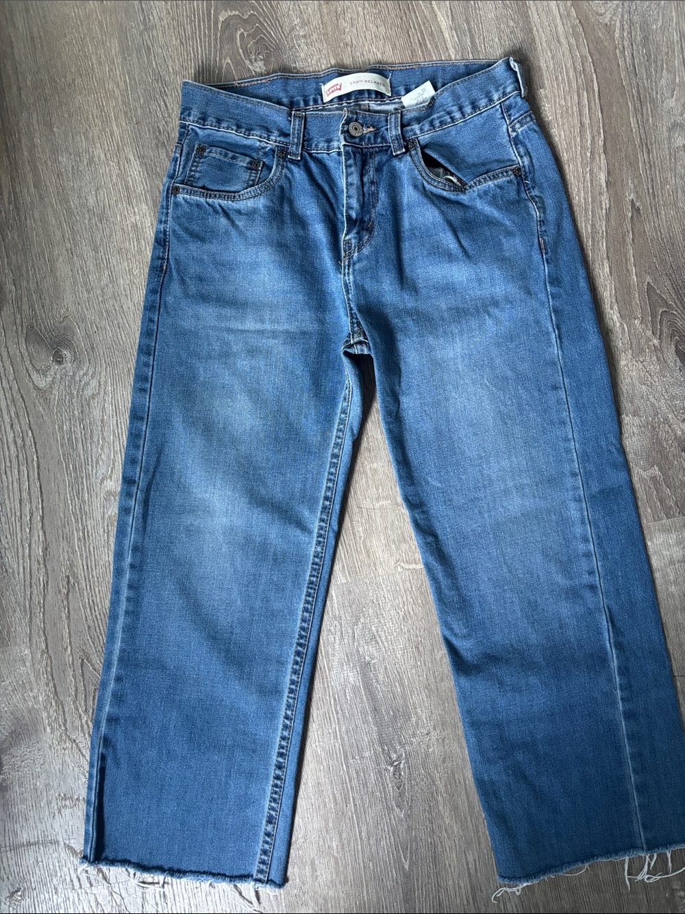 Levi's Youth Big Kid Straight Jeans in Medium Blue Denim Size 16 Raw Hem